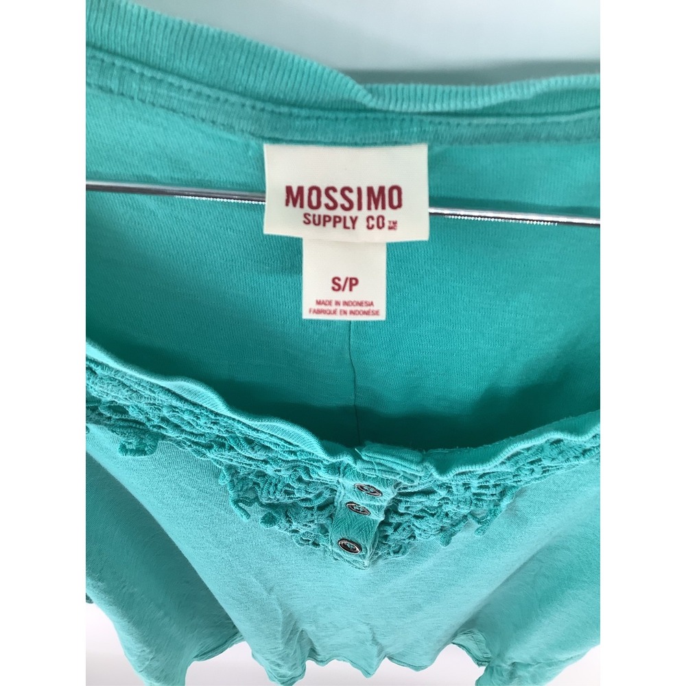 Mossimo Supply Co Teal Crochet Lace Henley Top 3/4 Sleeve Small Scoop Neck
